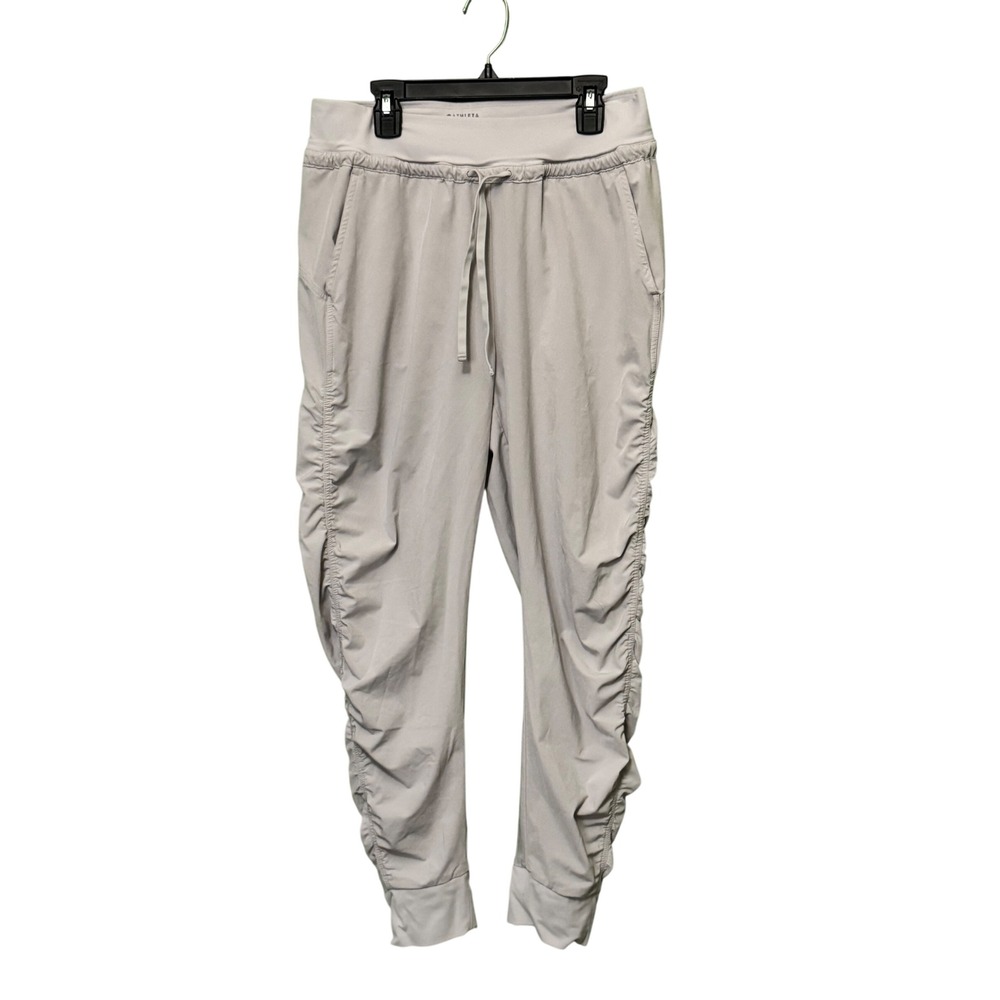 Athleta Attitude Jogger Pants Light Gray Ruched Side Performance Women 6 Comfy